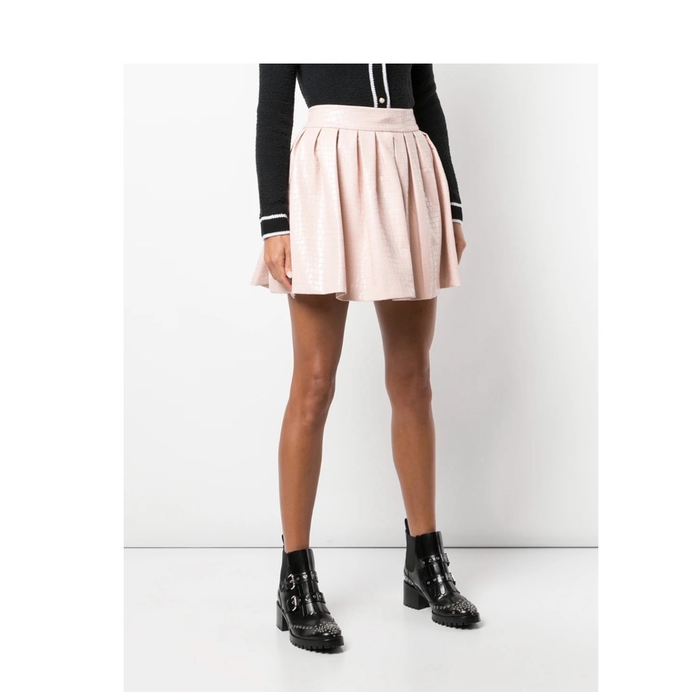 ALICE + OLIVIA Fizer Faux Leather Pleated Skirt in Blush - Picture 1 of 9